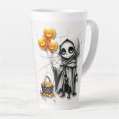 Cute Skeleton Girl with Pumpkin Balloons  Latte Mok (Rechterhoek)