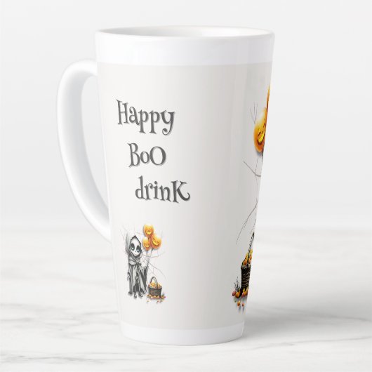 Cute Skeleton Girl with Pumpkin Balloons  Latte Mok (Linkerhoek)