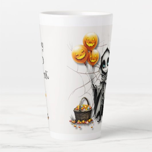 Cute Skeleton Girl with Pumpkin Balloons Latte Mok (Voorkant)