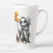Cute Skeleton Girl with Pumpkin Balloons  Latte Mok (Rechts)