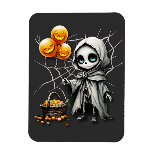 Cute Skeleton Girl with Pumpkin Balloons  Magneet (Verticaal)
