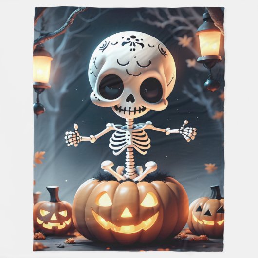 Cute Skeleton Halloween Fleece Deken (Voorkant)
