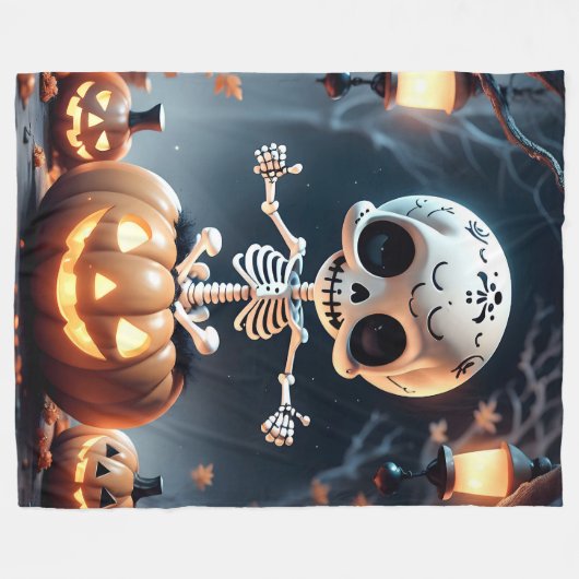 Cute Skeleton Halloween Fleece Deken (Voorkant (Horizontaal))