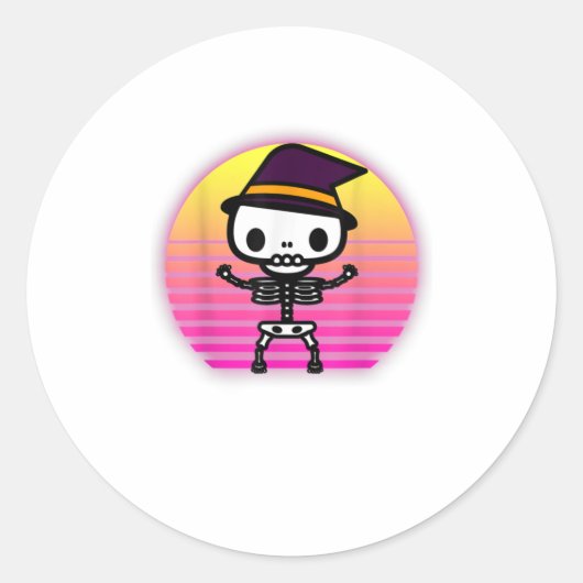 Cute Skeleton Halloween Retro Vaporware Mannen Ronde Sticker (Voorkant)