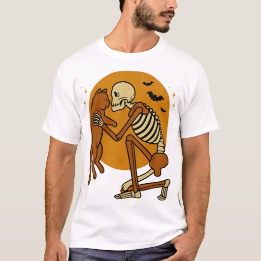 Cute Skeleton Hugging Cat Gothic Halloween Design T-shirt (Voorkant)