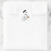 Cute Skeleton in een Frans Beret Pet met Pipe Ronde Sticker (Tas)