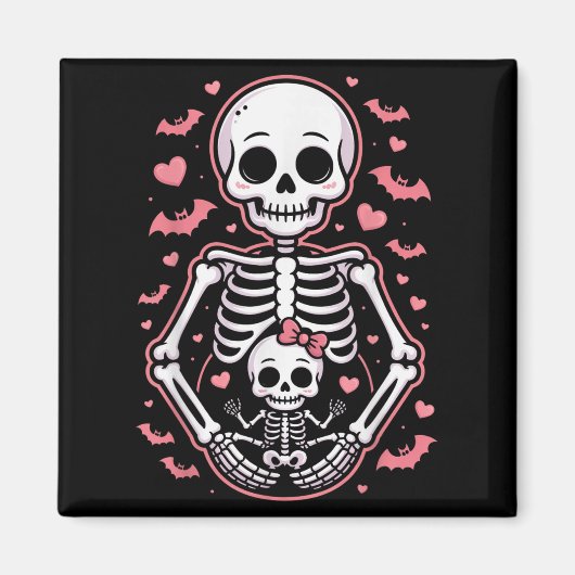 Cute Skeleton Mom And Baby Matching Halloween Cost Magneet (Voorkant)