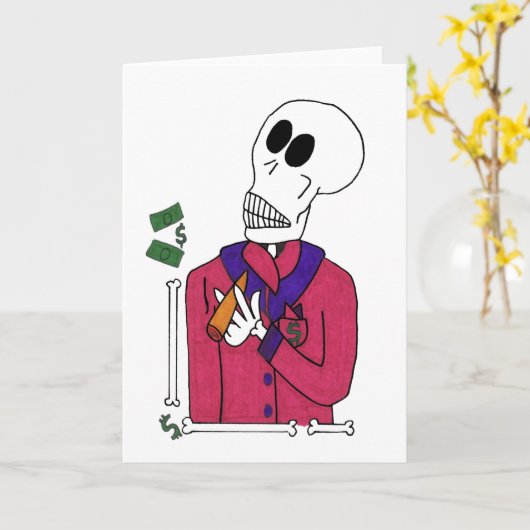 Cute Skeleton Rich Man in Roking Jacket & Cigar Kaart (Gele Bloem)