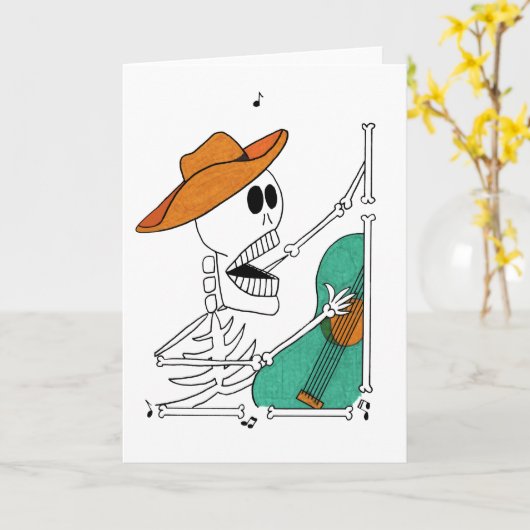 Cute Skeleton Singing Cowboy Plays Guitar Kaart (Gele Bloem)