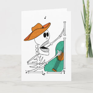 Cute Skeleton Singing Cowboy Plays Guitar Kaart
