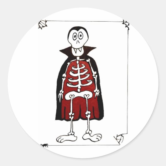 Cute Skeleton Vampire Count Dracula met spin Ronde Sticker (Voorkant)