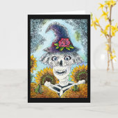 Cute Skeleton Witch Halloween, elke mogelijke kaar Kaart (Gele Bloem)