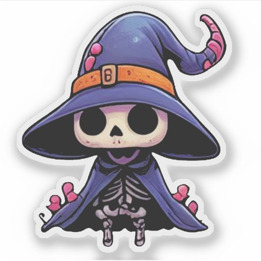 Cute Skeleton Witch - Halloween Kawaii Sticker (Voorkant)