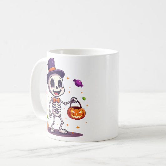 Cute Skeleton With Candy Halloween Mug Koffiemok (Voorkant links)