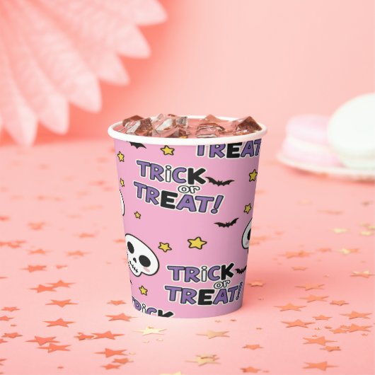 Cute Skeletons Pink For Halloween Papieren Bekers (Insitu)