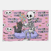 Cute Skeletons Roze Voor Halloween Theedoek (Horizontaal)
