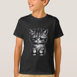 Cute Sketch Katten Verdrietige Kitten Zwarte Kinde T-shirt