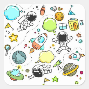 Cute Sketch Space Astronomy Astronaut Pattern Vierkante Sticker