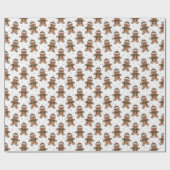 Cute Sketchy Gingerbread Man in Winter Hat Pattern Cadeaupapier (Vlak)