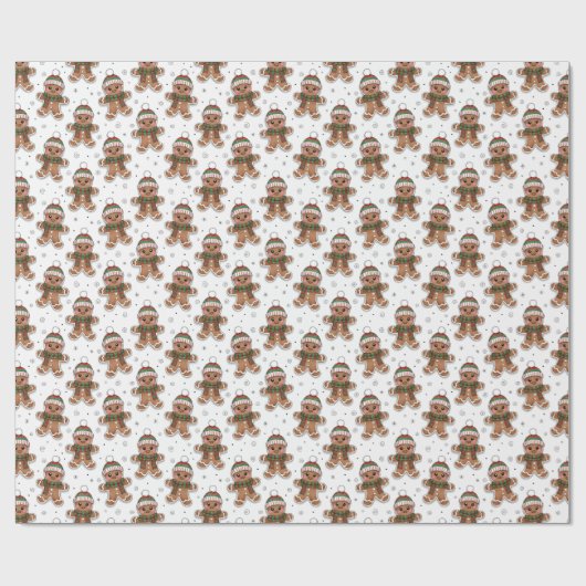 Cute Sketchy Gingerbread Man in Winter Hat Pattern Cadeaupapier (Vlak)
