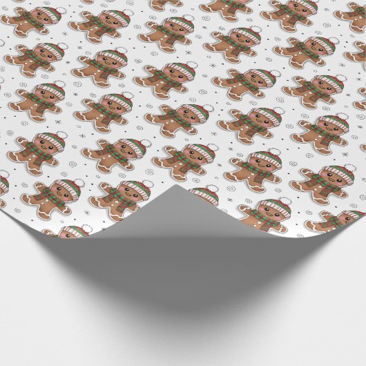 Cute Sketchy Gingerbread Man in Winter Hat Pattern Cadeaupapier (Hoek)