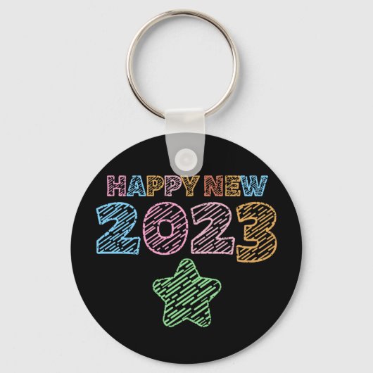 Cute Sketchy Happy 2023 Sleutelhanger (Voorkant)