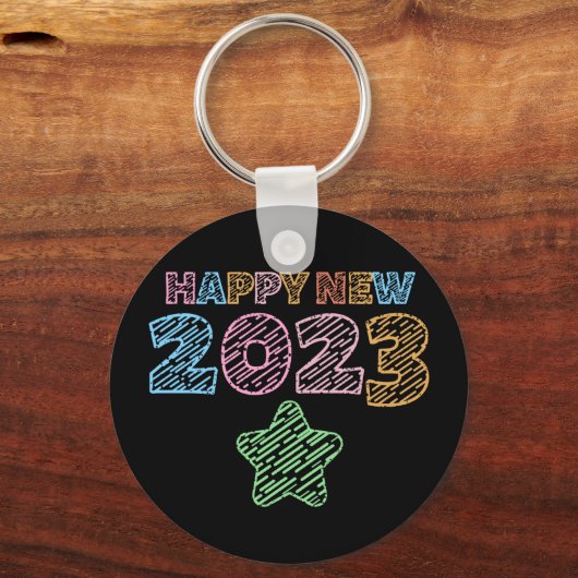 Cute Sketchy Happy 2023 Sleutelhanger (Voorkant)