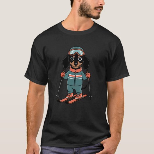 Cute Ski Dog Cartoon Winter Art T-shirt (Voorkant)