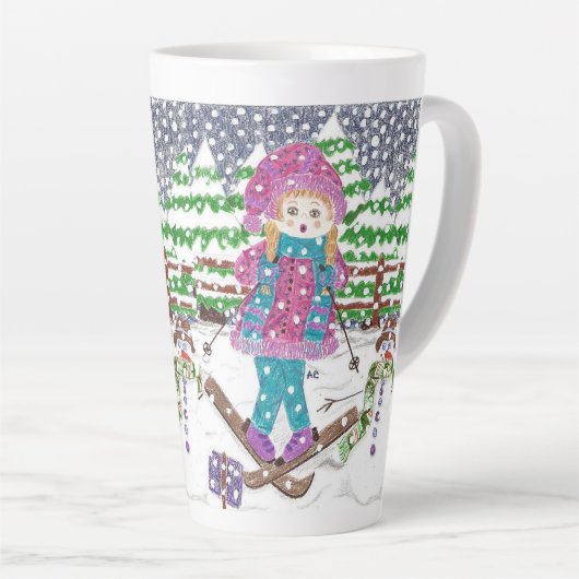 Cute Ski Girl Illustration Latte Mok (Rechterhoek)