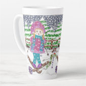 Cute Ski Girl Illustration Latte Mok (Linkerhoek)