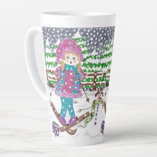 Cute Ski Girl Illustration Latte Mok (Linkerhoek)