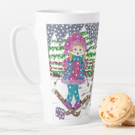 Cute Ski Girl Illustration Latte Mok (In situ)