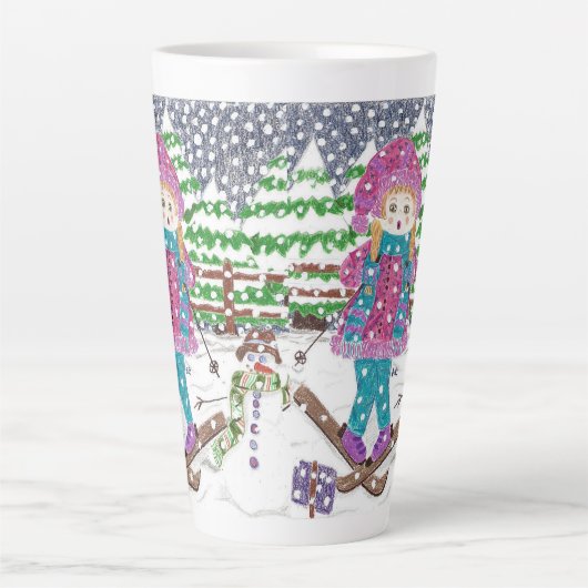 Cute Ski Girl Illustration Latte Mok (Voorkant)