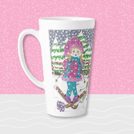 Cute Ski Girl Illustration Latte Mok