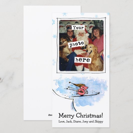 Cute Ski Jumping Flying Pig Kerstmis | Uw foto Feestdagenkaart (Voorkant / Achterkant)