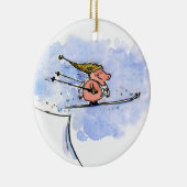 Cute Ski Jumping Pig Winter Holiday Kerstmis Keramisch Ornament (Rechts)