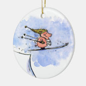 Cute Ski Jumping Pig Winter Holiday Kerstmis Keramisch Ornament (Links)