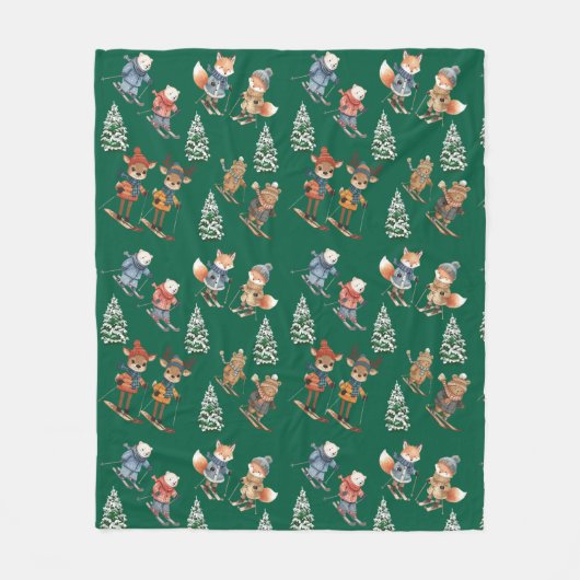 Cute Skiing Animals Fleece Blanket (Voorkant)