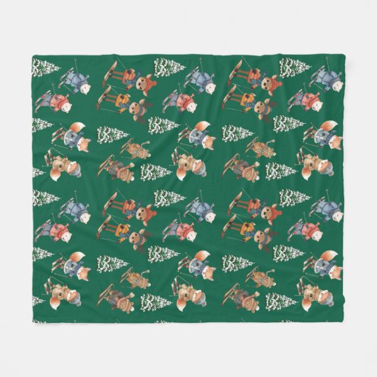 Cute Skiing Animals Fleece Blanket (Voorkant (Horizontaal))