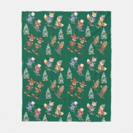 Cute Skiing Animals Fleece Blanket Deken