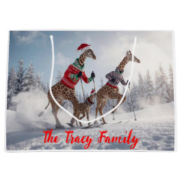 Cute Skiing Giraffe Family Christmas Personalized  Groot Cadeauzakje