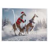 Cute Skiing Giraffe Family Christmas Personalized  Groot Cadeauzakje (Achterkant)