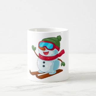 Cute Skiing Snowman Illustration Magische Mok