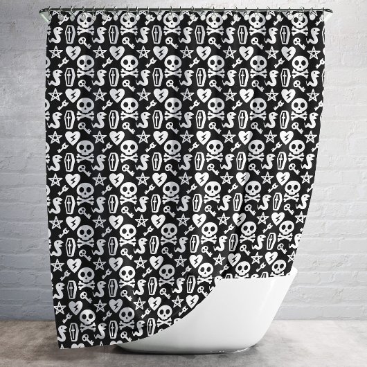 Cute Skull and Crossbone Halloween Pattern Douchegordijn