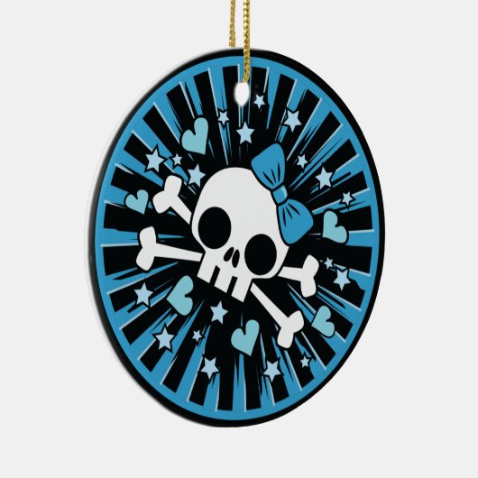 Cute Skull and Crossbones Light Blue Keramisch Ornament (Rechts)