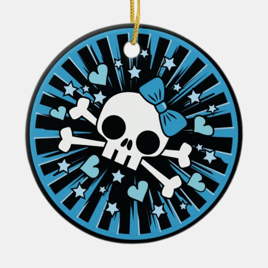 Cute Skull and Crossbones Light Blue Keramisch Ornament (Voorkant)