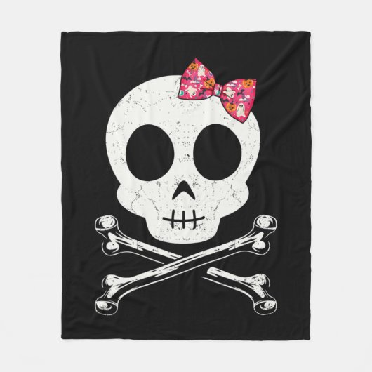 Cute Skull And Crossbones Pink Bow Tie Halloween S Fleece Deken (Voorkant)