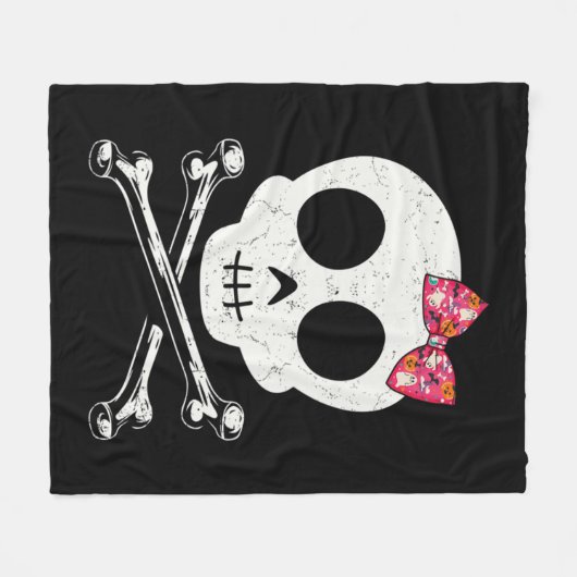 Cute Skull And Crossbones Pink Bow Tie Halloween S Fleece Deken (Voorkant (Horizontaal))