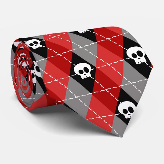 Cute Skull Argyle Pattern Stropdas (Opgerold)