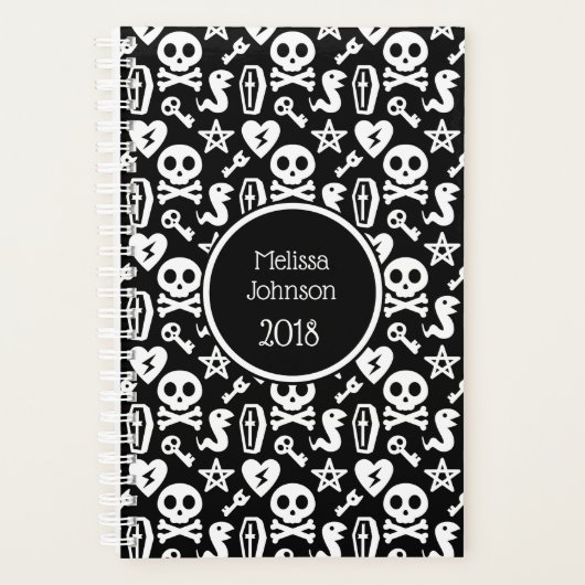 Cute Skull Black & White Pattern Persoonlijke naam Planner (Voorkant)